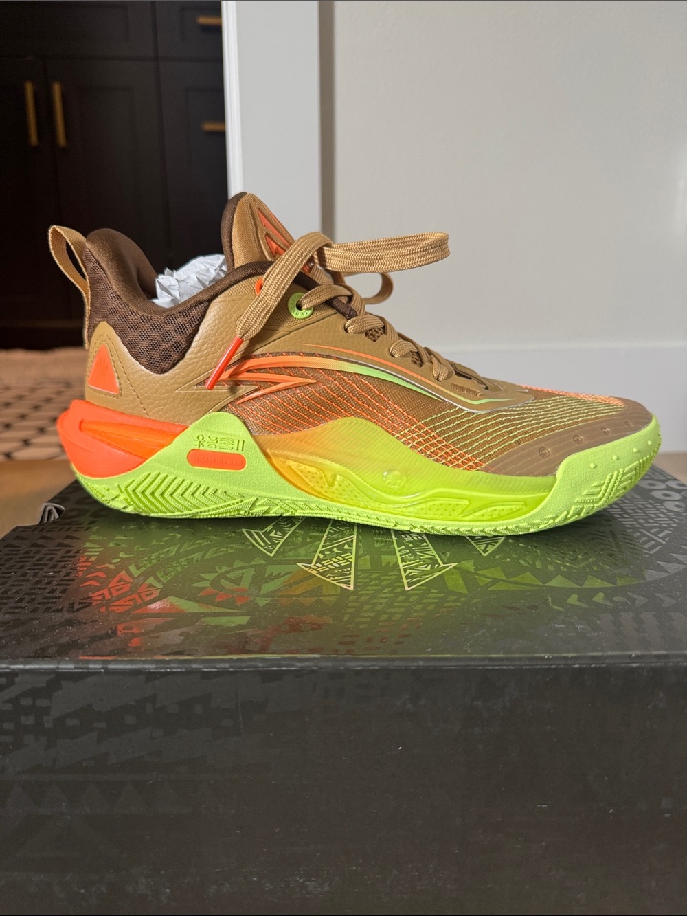 ANTA KAI 1 Irving Edition Sneaker in Brown and Neon Green